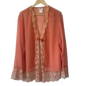 Gunit Fashions VTG 80s New York Apricot‎ Sheer Embroidery Trim Jacket Sz …